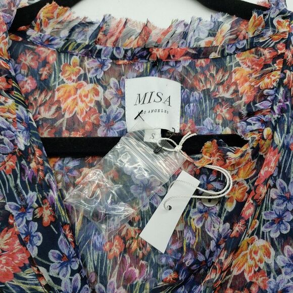 MISA Los Angeles Dress Womens Small Navy Floral Ruffle Long Sleeve Boho Mini USA - Picture 12 of 14